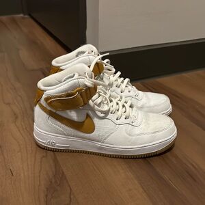 White and Tan High-Top Sneakers